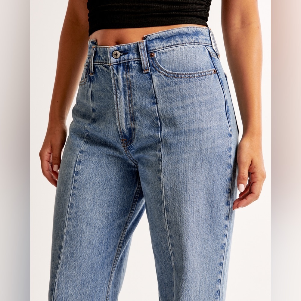 Abercrombie Curve Love 26|2s - 90s Straight Ultra High Rise Jean Vertical Splice - Picture 3 of 13